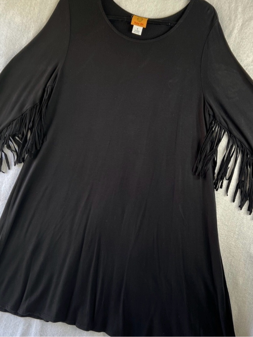 Ruby Rd. Black Fringe Sleeve A-Line Dress